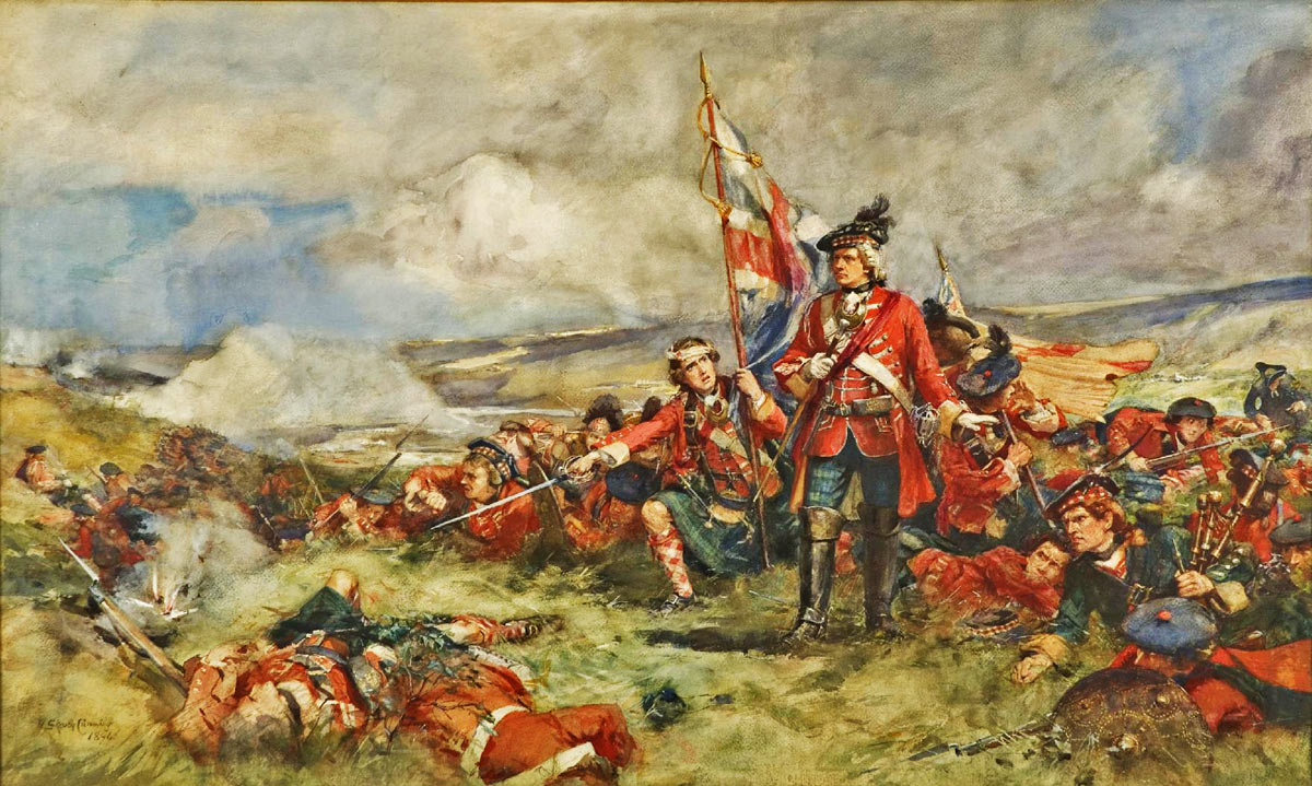 The Black Watch at the Battle of Fontenoy on 11th May 1745 in the War of the Austrian Succession: picture by Skeoch Cumming (the uniforms and headgear are not accurate for the period)