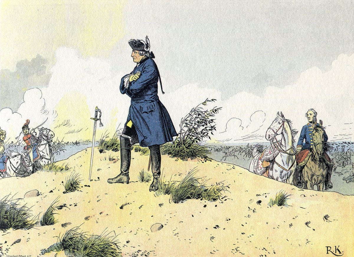 Frederick the Great at the Battle of Kunersdorf 12th August 1759 in the Seven Years War: picture by Richard Knötel: click here to buy this picture