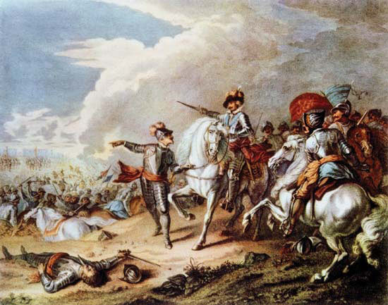 Lord Carnwarth taking the King's bridle at the end of the Battle of Naseby 14th June 1645 during the English Civil War