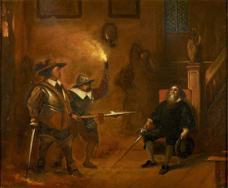 Oliver Cromwell meets the 5th Marquess of Winchester after the storming of Basing House on 14th October 1665: Siege of Basing House 1642 to 1645 during the English Civil War: picture by Ernest Crofts