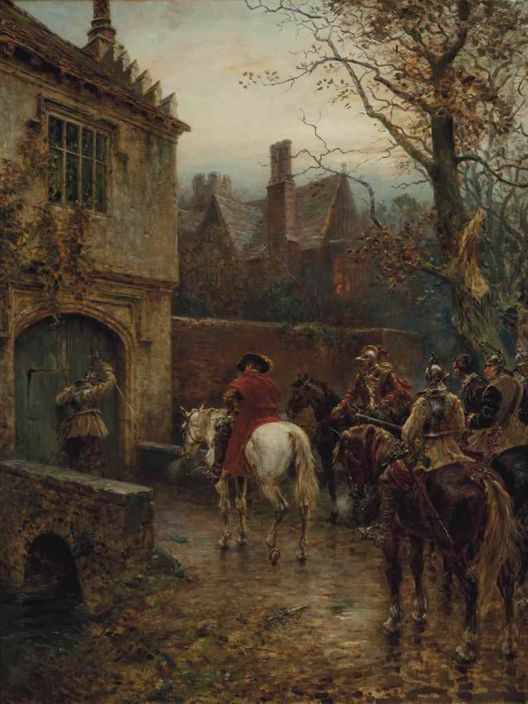 Parliamentary emissaries delivering a summons to surrender: Siege of Basing House 1642 to 1645 during the English Civil War: picture by Ernest Crofts