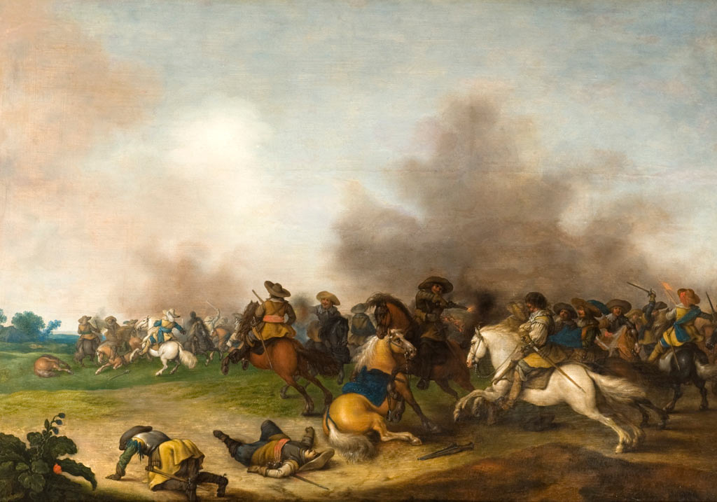 Cavalry attack: Battle of Naseby 14th June 1645 during the English Civil War: picture by Palamedes Palamedesz