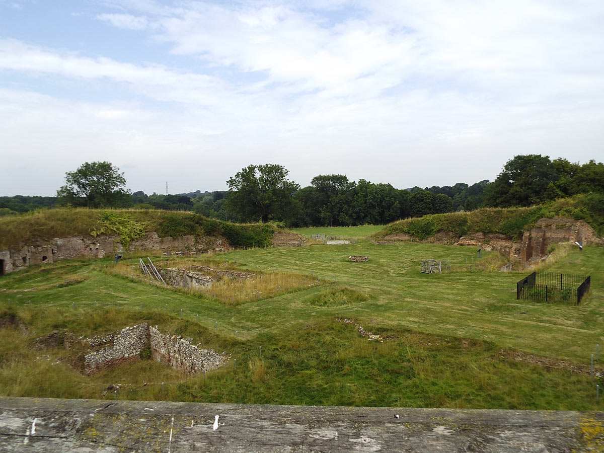 Remains of the Old House of Basing House looking north across the bridge: Siege of Basing House 1642 to 1645 during the English Civil War