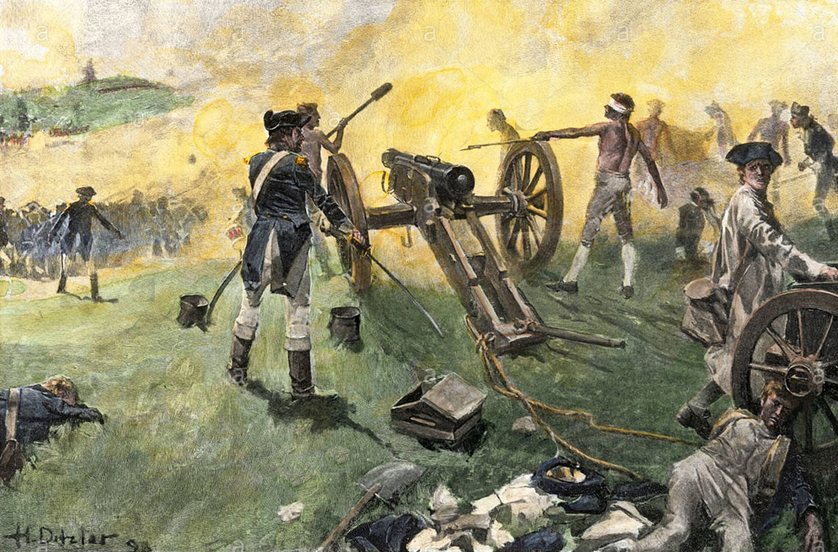 American artillery in action at the Battle of Monmouth on 28th June 1778 in the American Revolutionary War: picture by Hugh Ditzler: buy this picture
