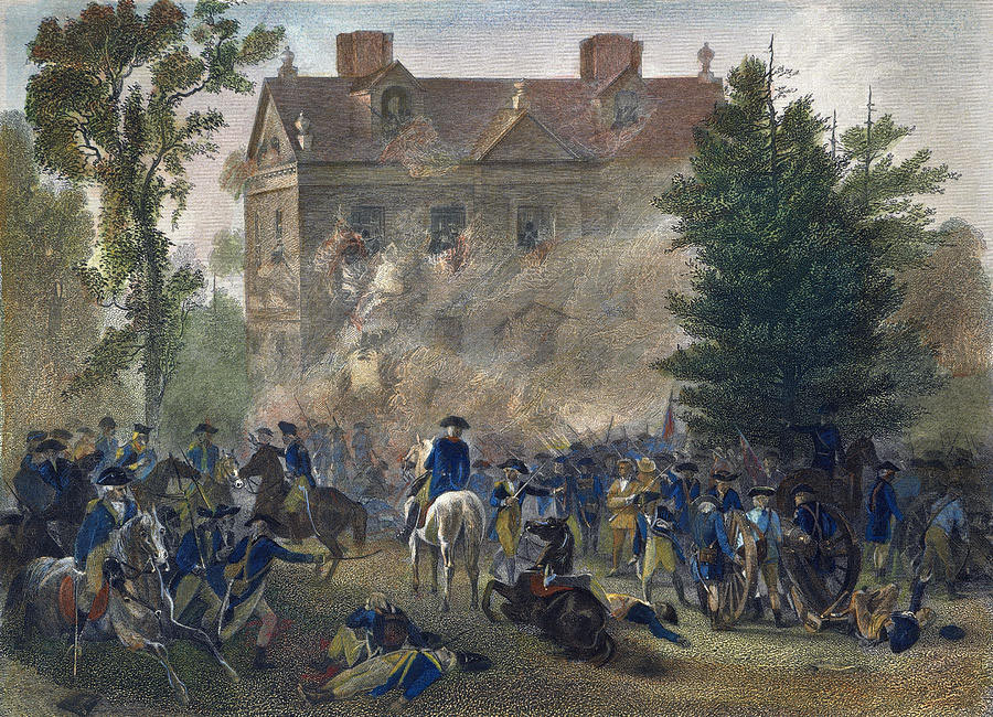 General George Washington conducting the American Attack on the Chew House in the Battle of Germantown on 4th October 1777 in the American Revolutionary War: picture by Alonzo Chapell: click here to buy this picture