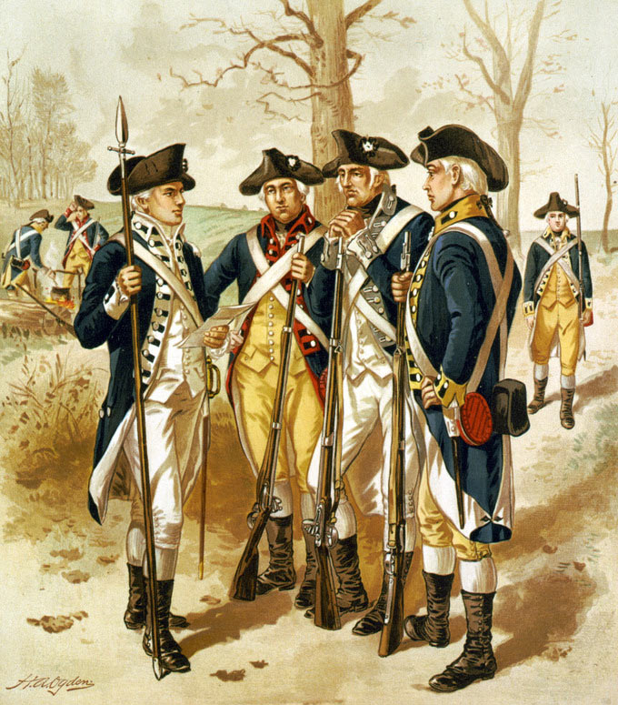 Soldiers of the American Continental Army: Battle of Monmouth on 28th June 1778 in the American Revolutionary War: picture by H.A. Ogden