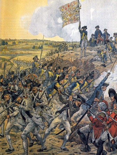 American and French troops attacking Spring Hill Redoubt: Battle of Savannah on 9th October 1779 in the American Revolutionary War