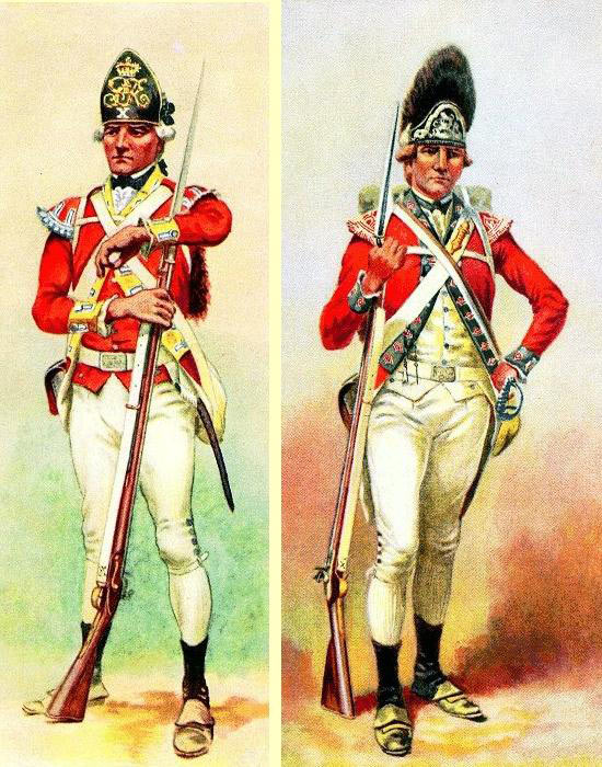 British Light Infantryman and Grenadier: Siege of Charleston April and May 1780 in the American Revolutionary War: picture by Charles M. Lefferts