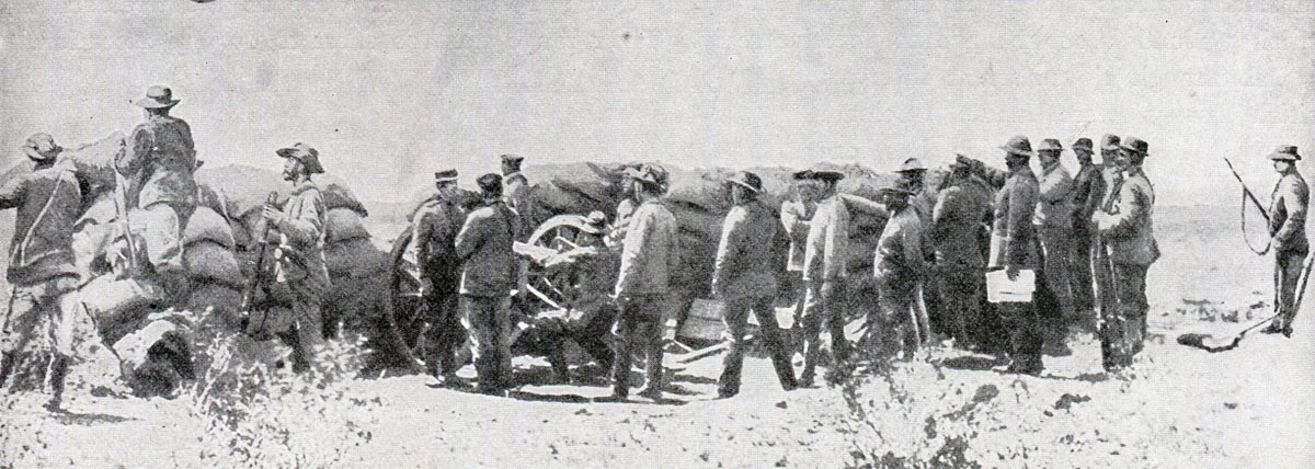 Boer gunners firing into Kimberley: Siege of Kimberley, 14th October 1899 to 15th February 1900 during the Great Boer War