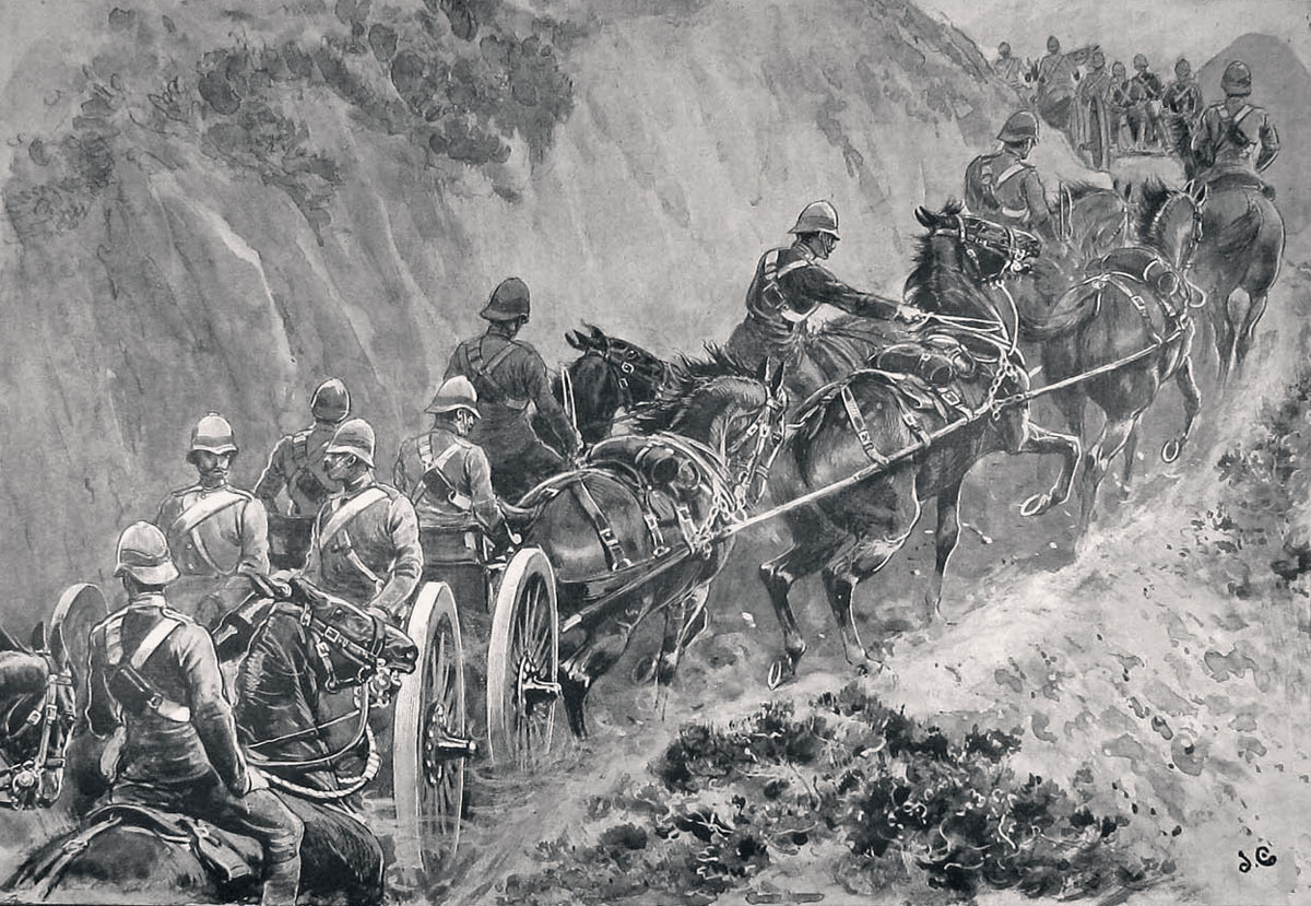 Royal Artillery advancing to Malakand: Malakand Rising, 26th July to 22nd August 1897 on the North-West Frontier of India