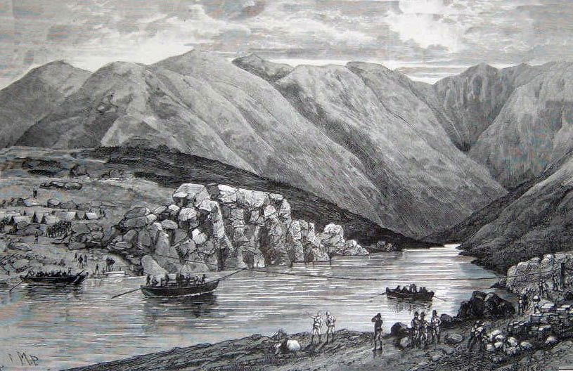 The flying bridge across the Indus at Bakrai: Black Mountain Expedition, 1st March 1891 to 29th May 1891 on the North-West Frontier in India: picture by Melton Prior