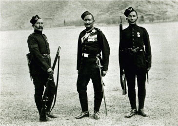Officer, sergeant and private of 5th Gurkhas: Black Mountain Expedition, 1st March 1891 to 29th May 1891 on the North-West Frontier in India: buy this print