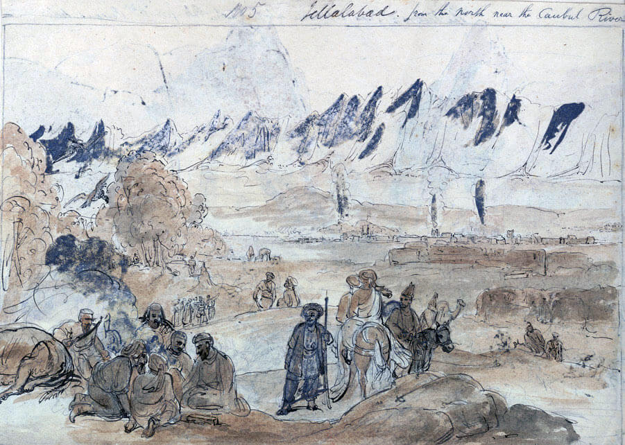 Jellalabad seen from the north by the Kabul River: Siege of Jellalabad from 12th November 1841 to 13th April 1842 during the First Afghan War