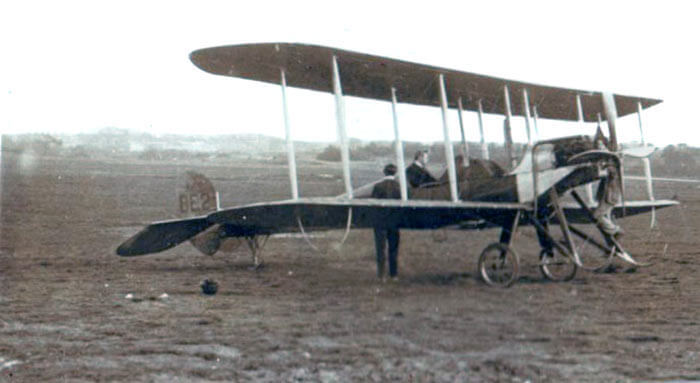 BE2 Aeroplane: one of the models used by the Royal Flying Corps in the first months of the Great War: First Day of the Retreat from Mons and the Battle around Elouges and Audregnies, fought on 24th August 1914 in the First World War