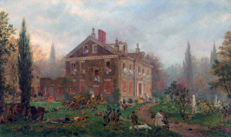The American attack on the Chew House at the Battle of Germantown on 4th October 1777 in the American Revolutionary War: picture by Edward Lamson Henry