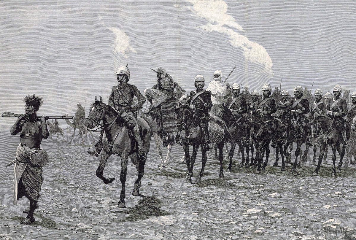 19th Hussars crossing the desert: Battle of Abu Klea fought on 17th January 1884 in the Sudanese War: picture by Richard Caton Woodville