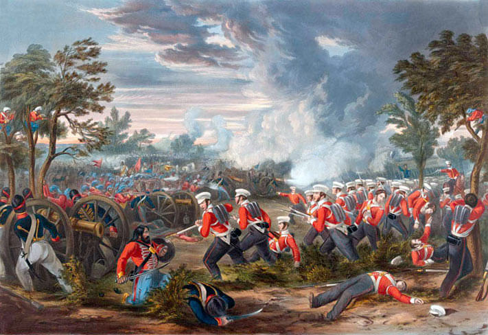 British infantry attack at the Battle of Moodkee on 18th December 1845 during the First Sikh War: picture by Henry Martens