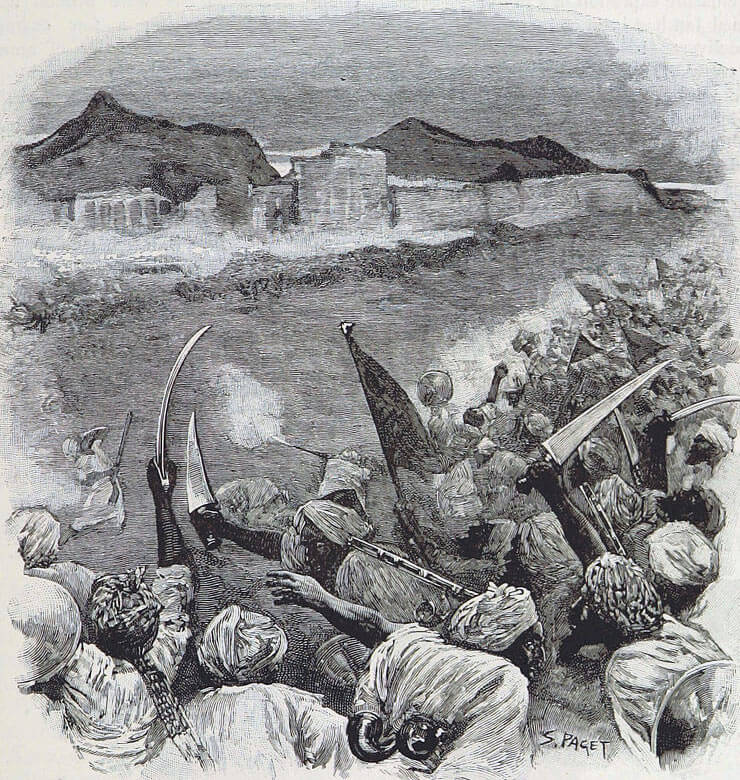 Afghan attack on the Sherpur Cantonment: Battle of Kandahar on 1st September 1880 in the Second Afghan War: print by S. Paget