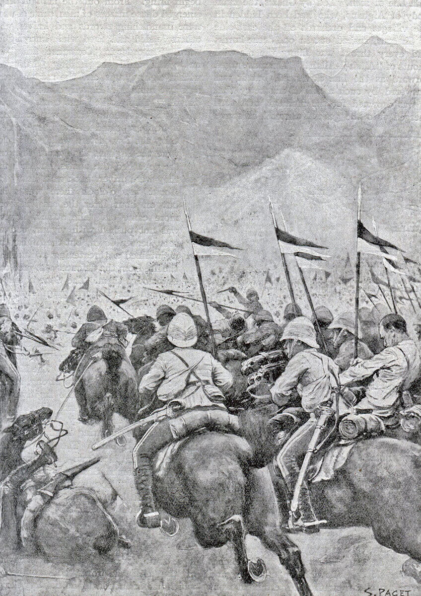 9th Lancers attacking at the Battle of Kabul December 1879 in the Second Afghan War: print by S. Paget
