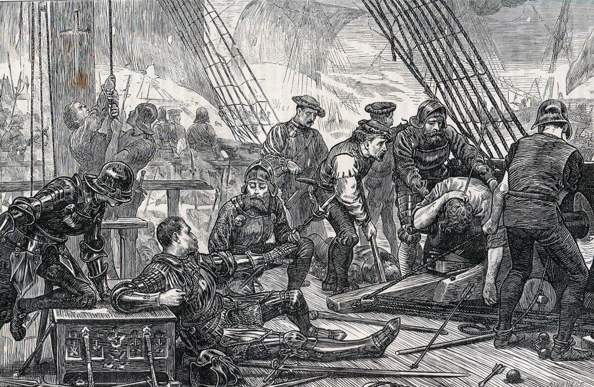 Death of Sir Andrew Barton at sea in 1511; one of the grievances King James held against the English. Thomas Howard, the Lord Admiral of England, was responsible for defeat and death of Barton: Battle of Flodden 9th September 1513