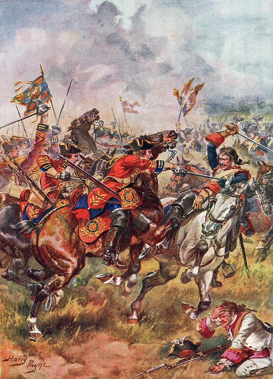Bland's King's Own Royal Dragoons: Battle of Dettingen fought on 16th June 1743 in the War of the Austrian Succession: picture by Harry Payne