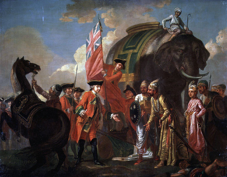 Clive meets Mir Jaffir after the Battle of Plassey on 23rd June 1757 in the Anglo-French Wars in India: picture by Francis Hayman