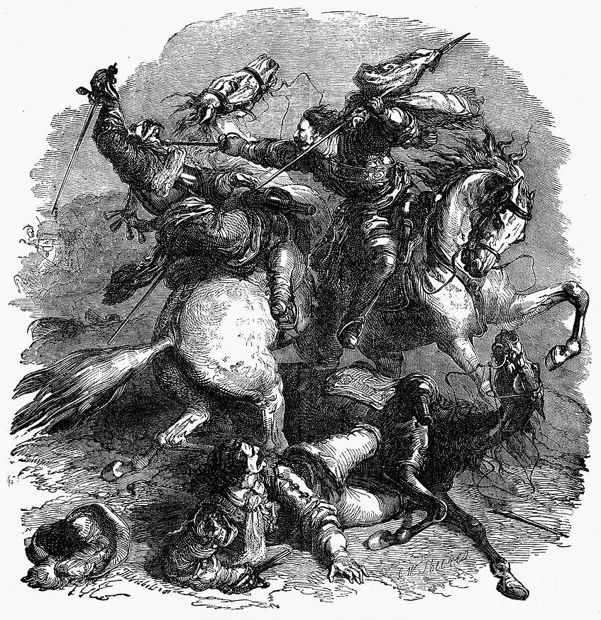 Captain Smith's fight for the Royal Standard at the Battle of Edgehill on 23rd October 1642 in the English Civil War