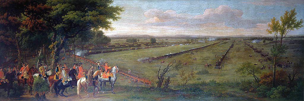 King George II with the Duke of Cumberland at the Battle of Dettingen on 16th June 1743 in the War of the Austrian Succession: picture by David Morier