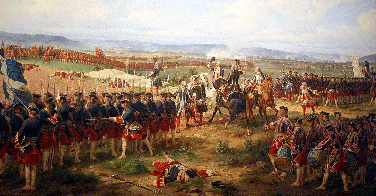 Lord Charles Hay of the First Foot Guards challenges the Gardes Francaises at the Battle of Fontenoy on 30th April 1745: picture by Edouard Detaille