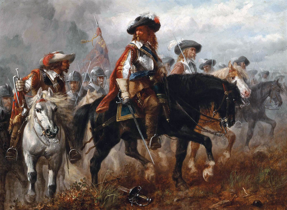 King Charles I and Prince Rupert before the Battle of Naseby 14th June 1645 during the English Civil War