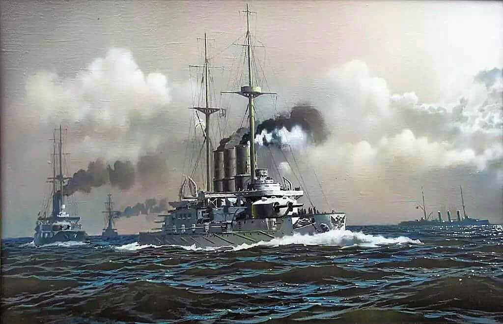 German pre-Dreadnought SMS Pommern. Pommern was sunk with no survivors at the Battle of Jutland in the early hours of 1st June 1916 by a torpedo fired from the British 12th Destroyer Flotilla