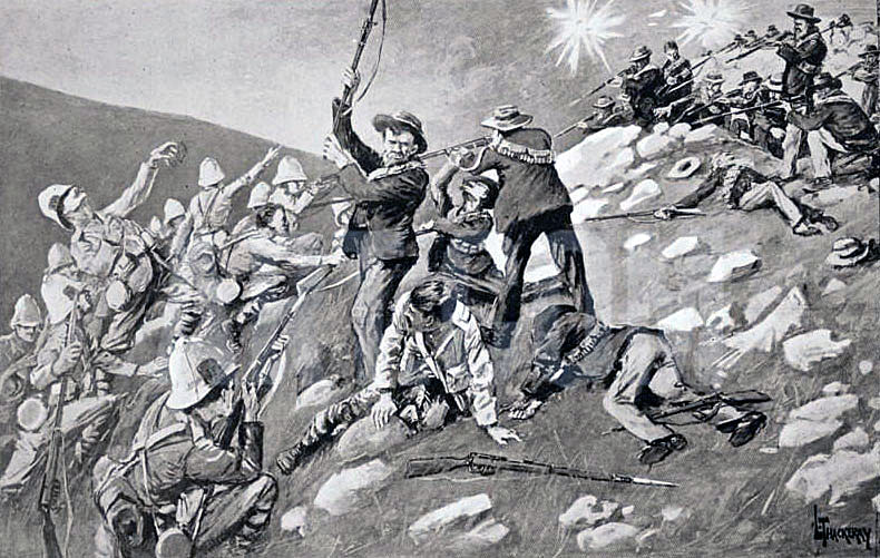 Charge of the Inniskillings at the Battle of Pieters, fought from 14th February 1900 in the Great Boer War: picture by Lance Thackeray