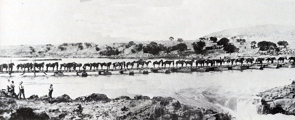 British cavalry crossing the Tugela River on 27th February 1900 during the Battle of Pieters in the Great Boer War
