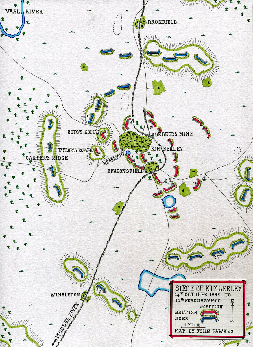 Map of the Siege of Kimberley, 14th October 1899 to 15th February 1900 during the Great Boer War: map by John Fawkes