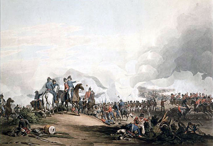 Lord Wellington at the at the Battle of Salamanca on 22nd July 1812 during the Peninsular War, also known as the Battle of Los Arapiles or Les Arapiles: picture by John Augustus Atkinson