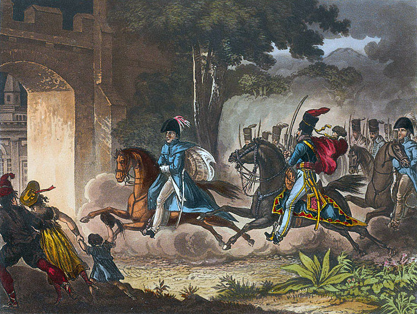 Lord Wellington entering Salamanca before the Battle of Salamanca on 22nd July 1812 during the Peninsular War, also known as the Battle of Los Arapiles or Les Arapiles