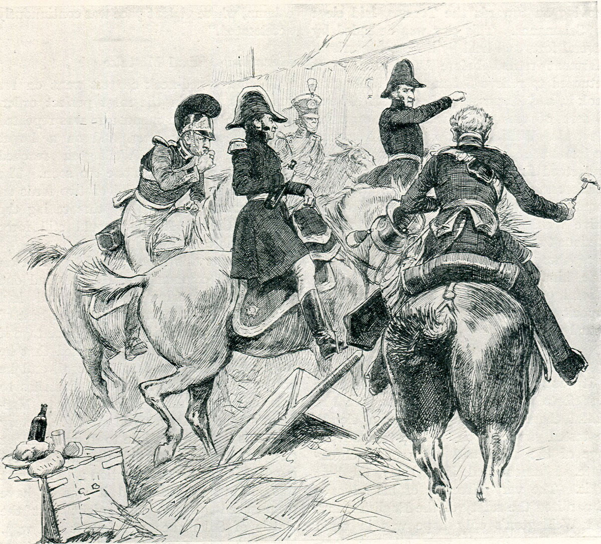Wellington riding out of the farmyard to begin the attack on the French columns at the Battle of Salamanca on 22nd July 1812 during the Peninsular War, also known as the Battle of Los Arapiles or Les Arapiles
