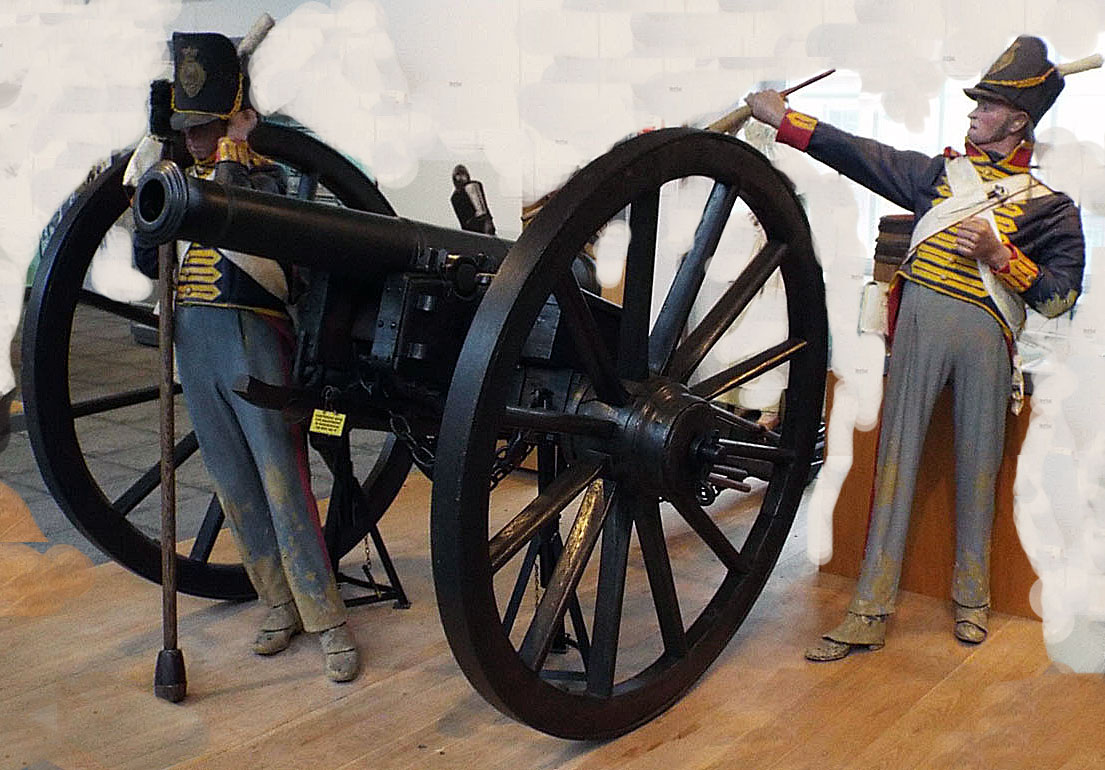 British 6 pounder cannon in action: Battle of Vitoria on 21st June 1813 in the Peninsular War: Firepower Museum