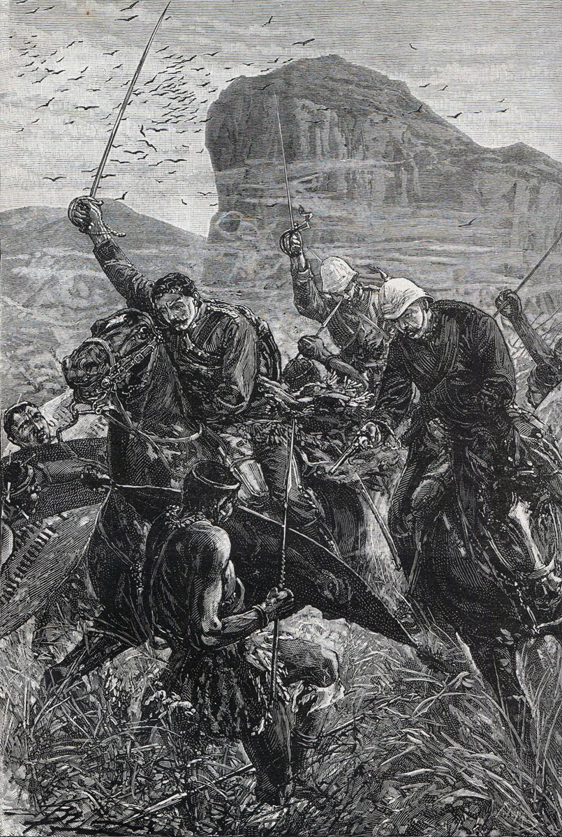 Attempted escape of Lieutenants Melville and Coghill with the Queen's Colour of the 24th Regiment at the Battle of Isandlwana on 22nd January 1879 in the Zulu War