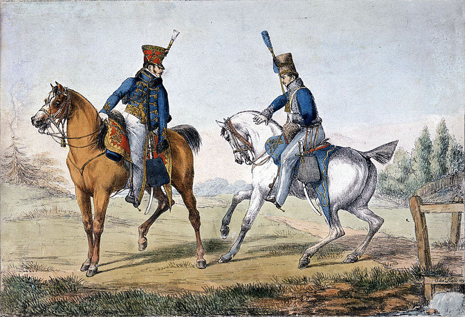Officers of the 10th and 18th Hussars: Battle of Benevente on 29th December 1808 in the Peninsular War