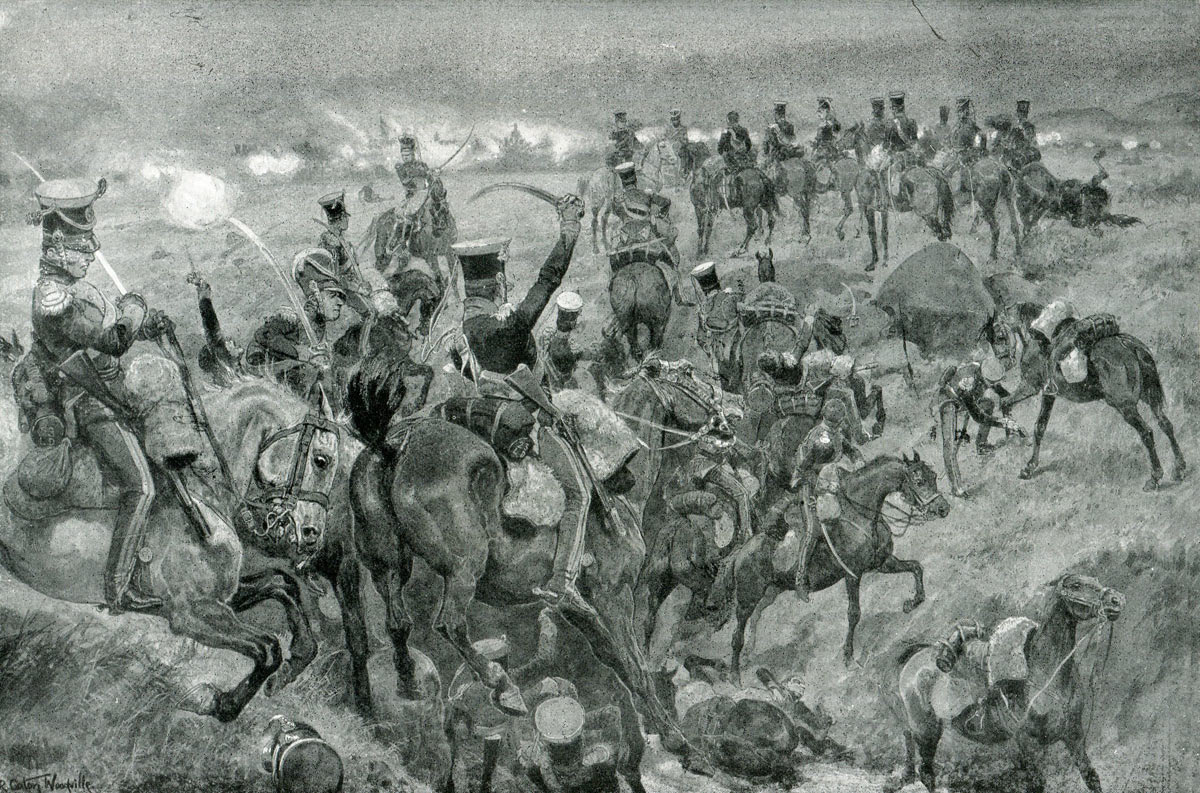 23rd Light Dragoons attacking the French infantry squares at the Battle of Talavera on 28th July 1809 in the Peninsular War: picture by Richard Caton Woodville
