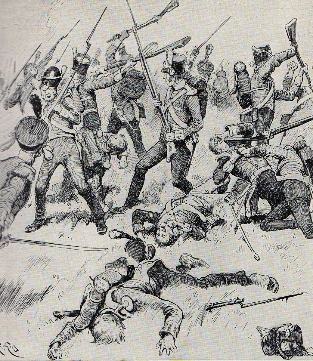 Hand to hand fighting during the Battle of Talavera on 28th July 1809 in the Peninsular War: picture by Gordon Browne