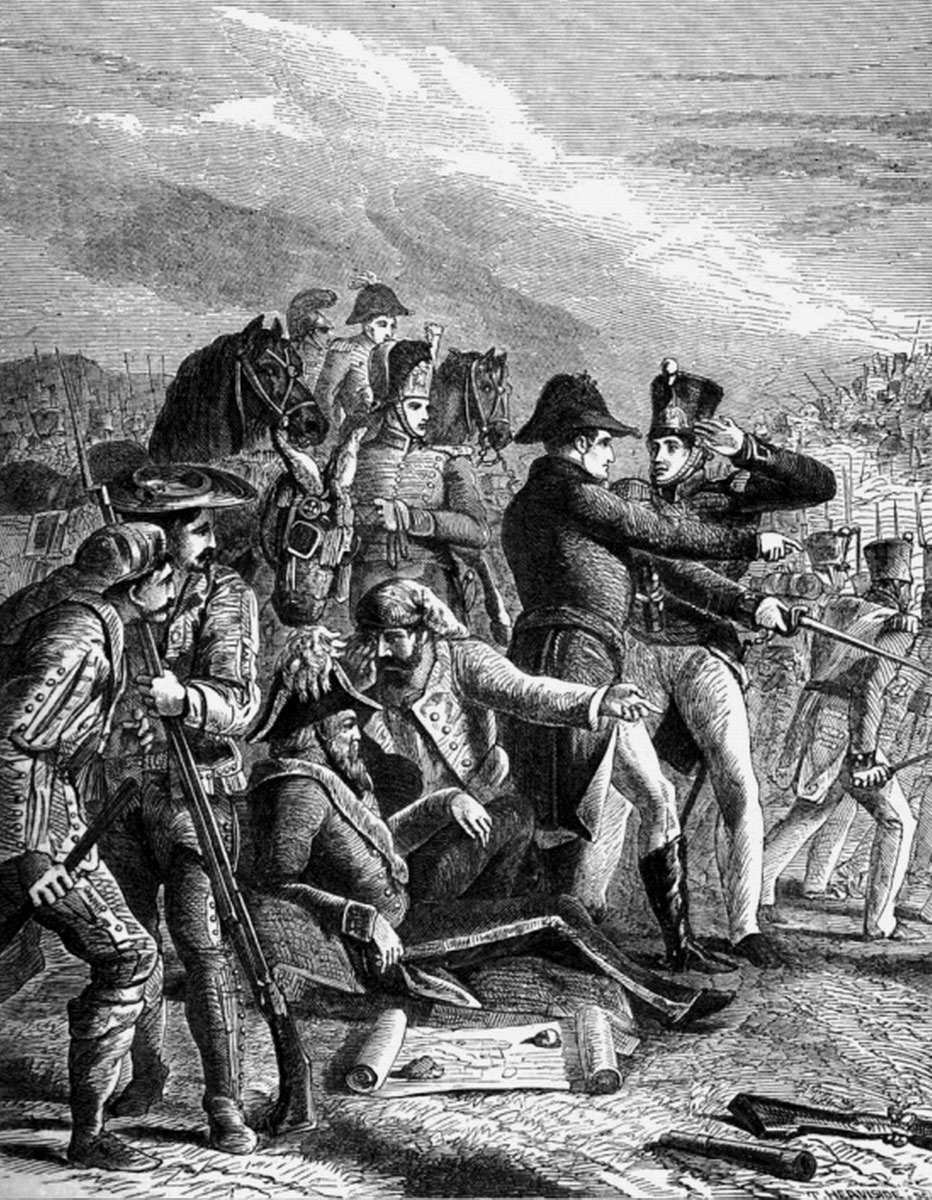 Sir Arthur Wellesley positioning Spanish regiments at the Battle of Talavera on 28th July 1809 in the Peninsular War