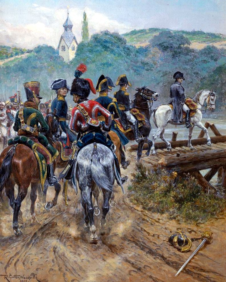 Emperor Napoleon in Spain: Battle of Benavente on 29th December 1808 in the Peninsular War: picture by Richard Caton Woodville