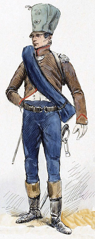 Officer of French 31st Light Regiment: Battle of Salamanca on 22nd July 1812 during the Peninsular War, also known as the Battle of Los Arapiles or Les Arapiles