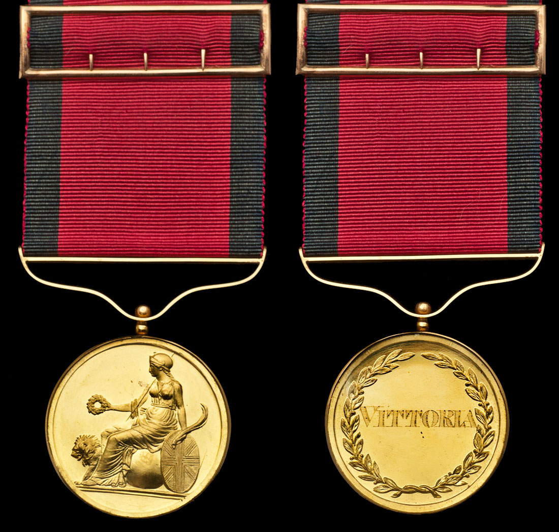 Small Gold Medal awarded to Major Robert Kelly of 5th/60th Rifles for the Battle of Vitoria on 21st June 1813 during the Peninsular War