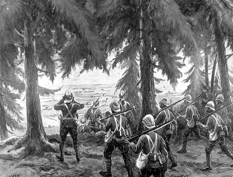 British troops on the Heights of Dargai: Tirah on the North-West Frontier of India 1897: print by Nash